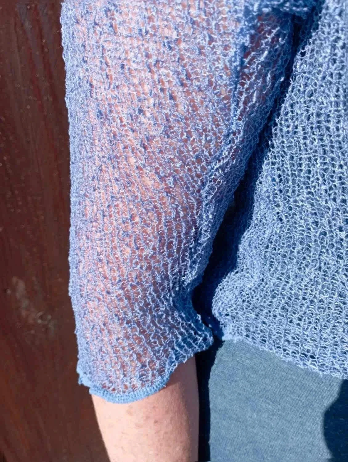 Gilet style boléro en maille crochet extensible style bohème Violet Mauve – photo 6
